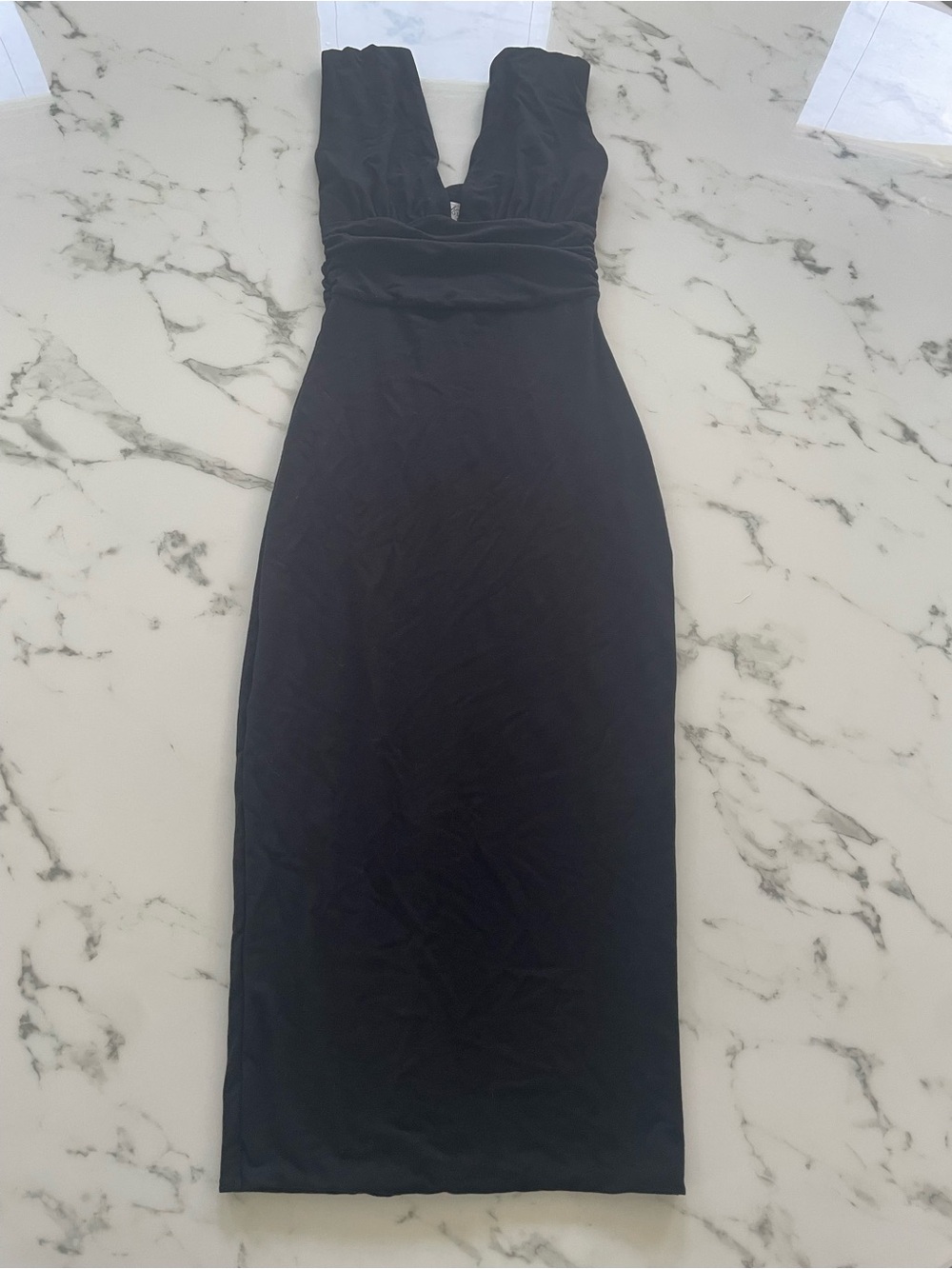 Oh Polly Black V-Neck Midi Bodycon Dress